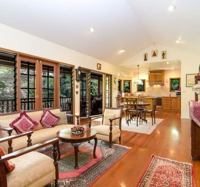 cathedral ceilings and wooden floors